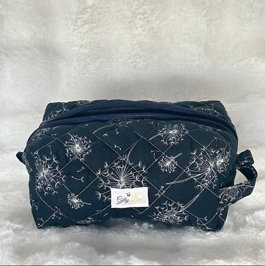 Navy  Makeup Pouch with Dandelions and a Gilly Bee logo